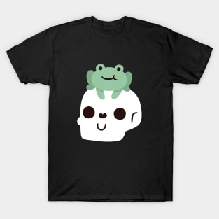 Cute Frog On Happy Skull Skeleton T-Shirt